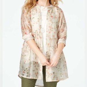 JJill Barley Floral Sheer Drawstring Waist Linen Blend Lightweight Jacket XS